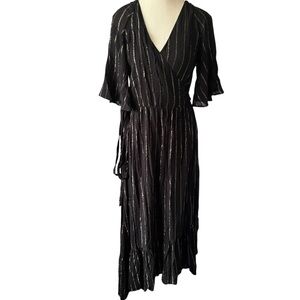 ModCloth Flutter-ly Perfect Gauze Wrap Maxi Dress Black Lurex Metallic Women's S